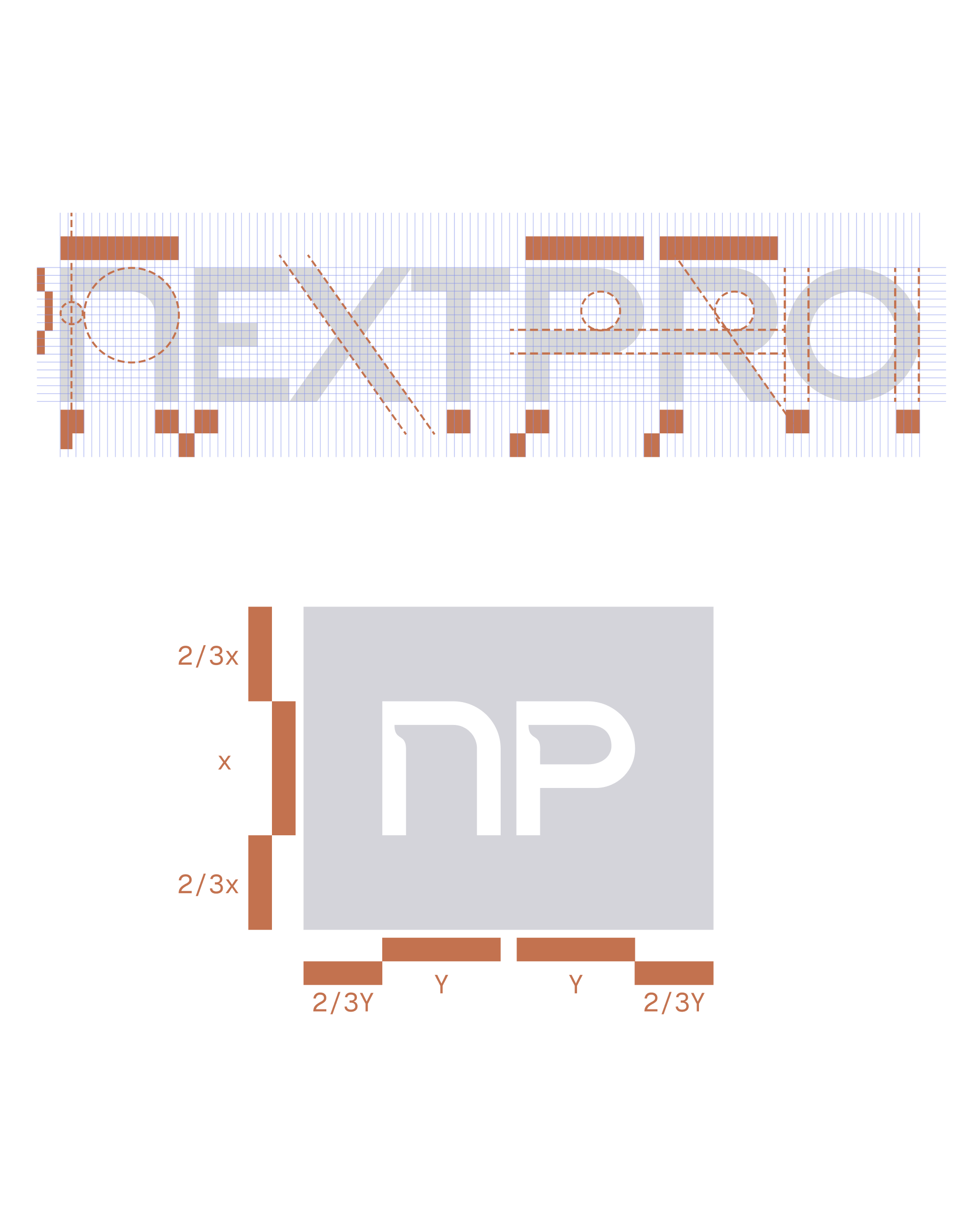 Construção geométrica do logotipo e do monograma NP